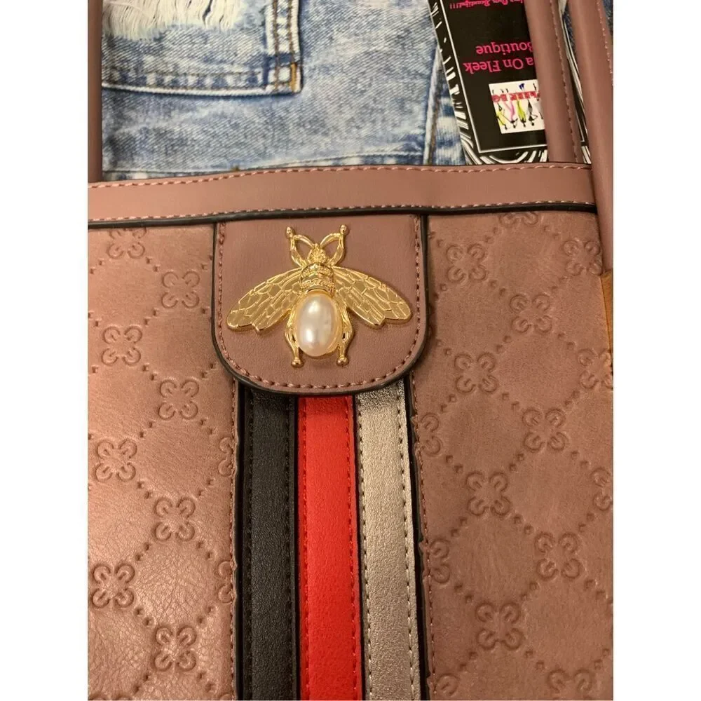 Mauve Bee Monogrammed Handbag
